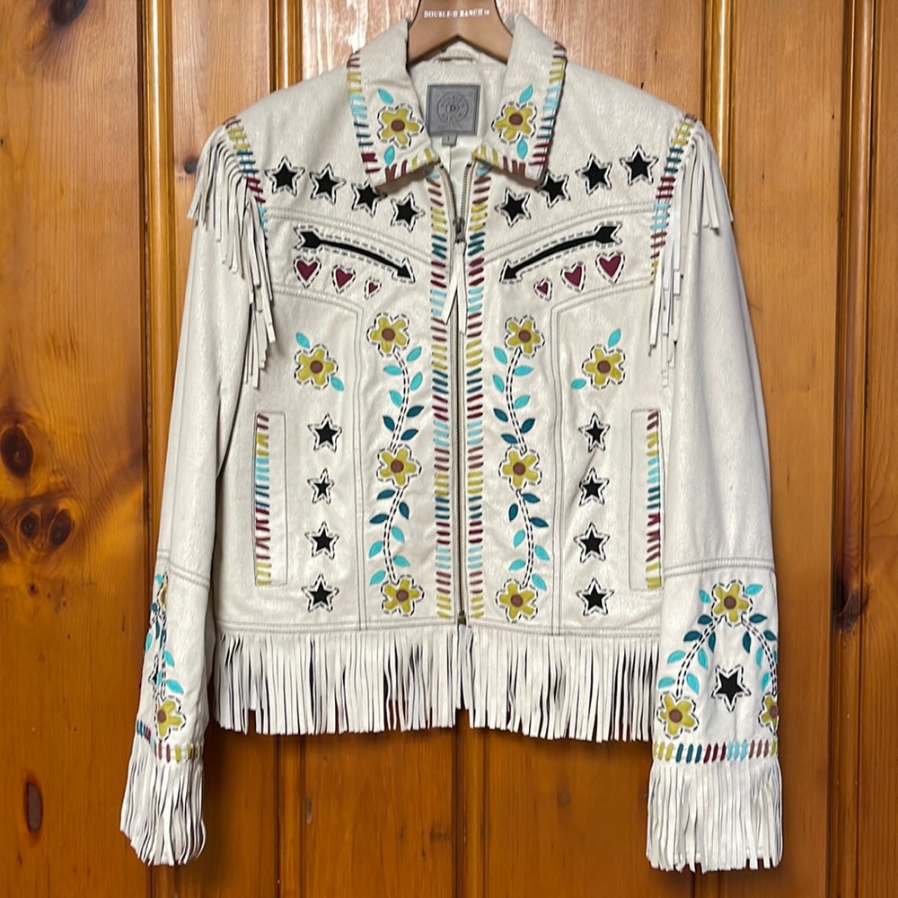 Double D Ranchwear Leather Jacket w/ Fringe Sz L